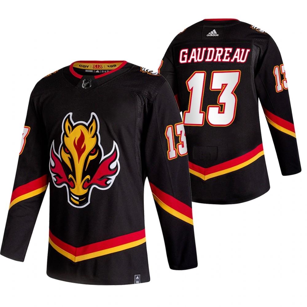 2021 Adidias Calgary Flames 13 Johnny Gaudreau Black Men Reverse Retro Alternate NHL Jersey